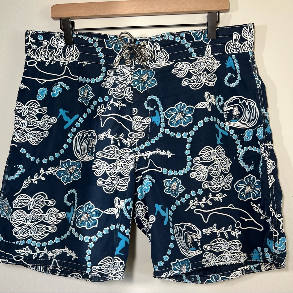 Vintage Birdwell Birdies Beach Britches Board Shorts Sealife Print 7” Inseam